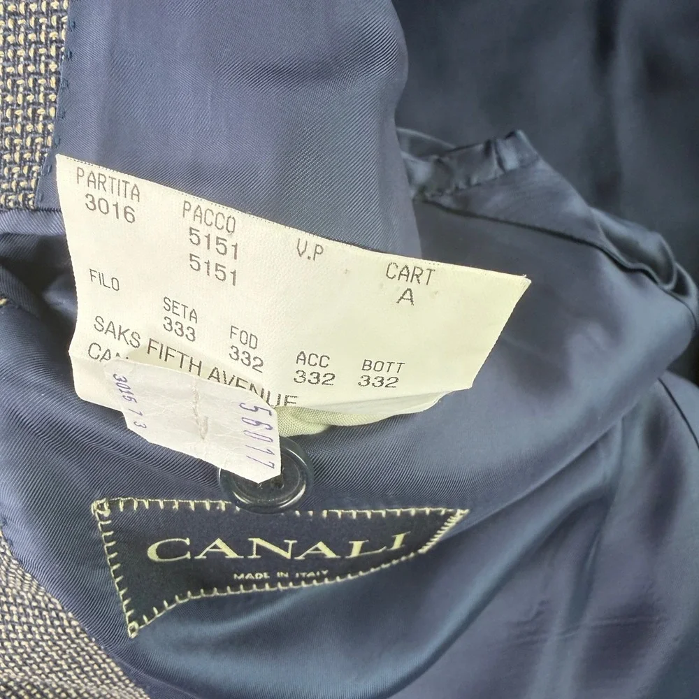 Canali Blazer Mens 56L Blue Silk Wool Micro Check 3 Button Blazer Italy US 46L